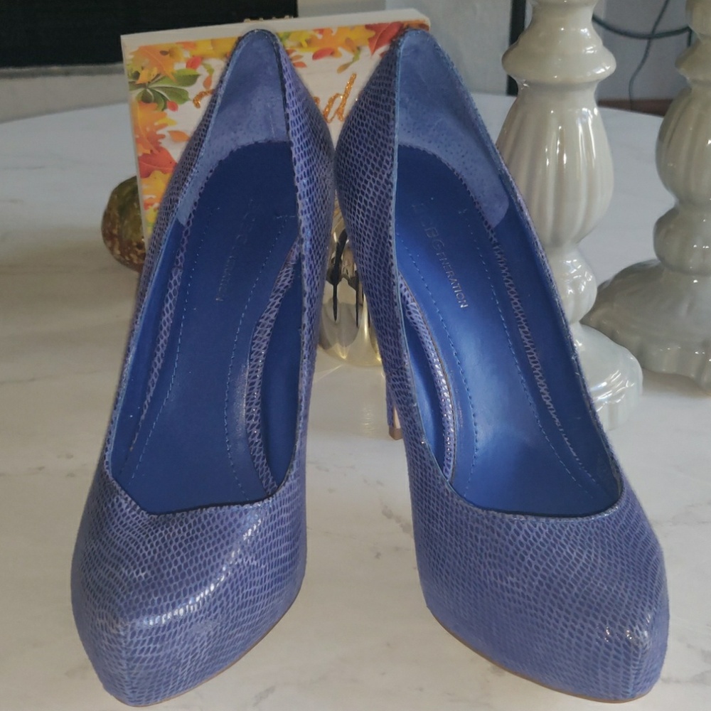 Royal blue snake embossed heels